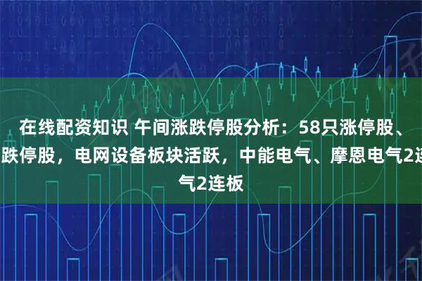 在线配资知识 午间涨跌停股分析：58只涨停股、6只跌停股，电网设备板块活跃，中能电气、摩恩电气2连板