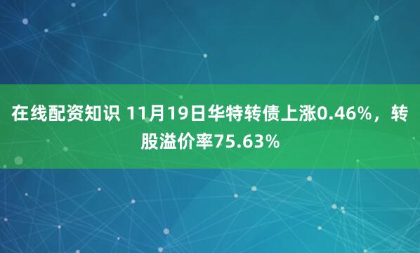 在线配资知识 11月19日华特转债上涨0.46%，转股溢价率75.63%